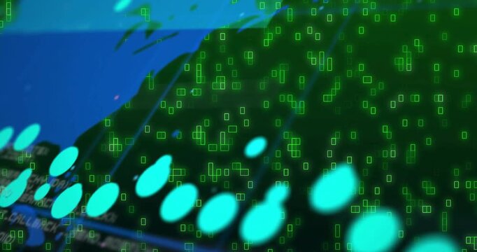 Camera pulling back, digital map showing teal markers moving while numbers growing for analytics
