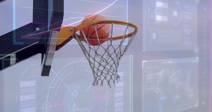 Shooter forearm reaching releasing ball causing rim kiss and net pull for training HUD showing maps