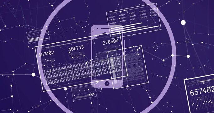Datastream driving HUD panels, updating numbers, shifting keys around phone, showing tech data flow