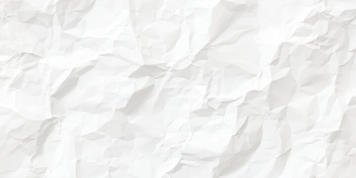 A blank sheet of white crumpled paper featuring a rough wrinkled texture with a vintage creased pattern on a damaged grunge surface for a minimalist art backdrop design