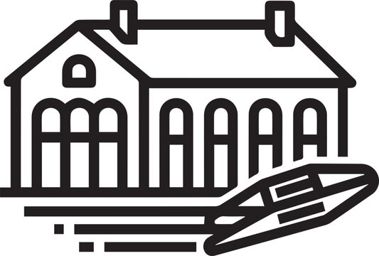 Professional Weaving Shed with Flying Shuttle Vector Icon &ndash; Perfect for Textile Designers, Handicraft Enthusiasts, Loom Workshops, and Educational Materials on Traditional Textile Arts