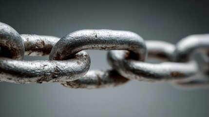 Naklejka premium Close-up of a metal chain with a single oversized link highlighted by dramatic lighting