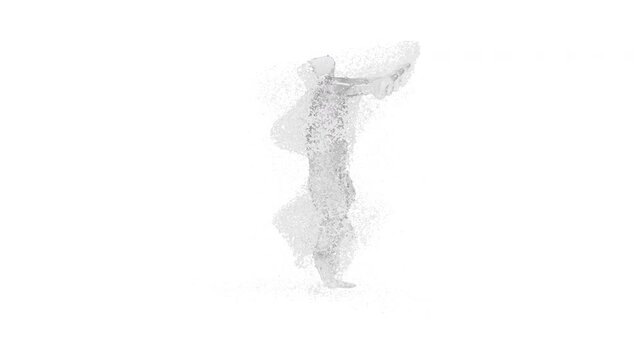 A 3D animated character performs a sword dance with dynamic water splash effects. The clip ends with an alpha matte, making it suitable for creative projects, entertainment, or digital media use.