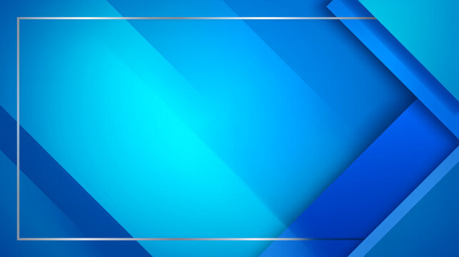 Geometric abstract shapes with blue tones and a silver frame for background design 