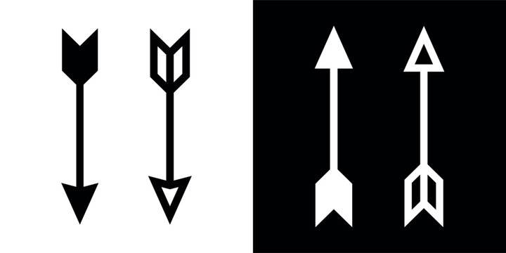 Arrow icon. Attribute of an archer or hunter. Symbol of shooting, weapons, or war. A projectile for throwing or shooting at a distant target. A weapon for hunting or sporting competition. Vector.
