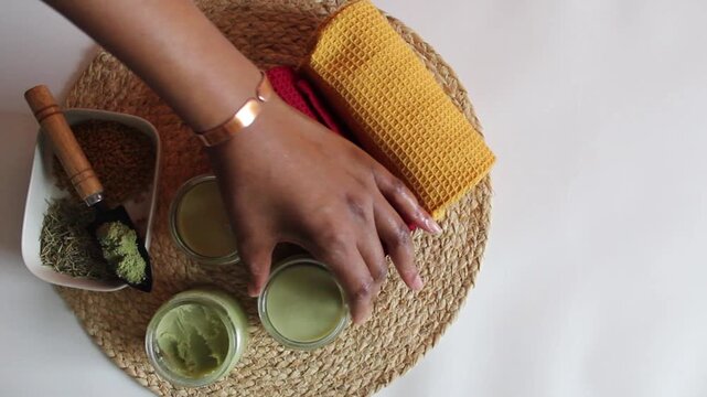 Natural Hair Food in Glass Jars Close-Up