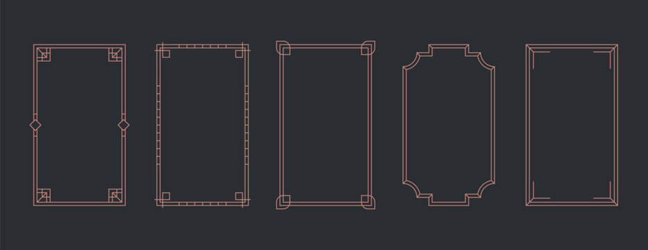 Set of Luxury Art Deco Geometric Frames and Linear Borders | Elegant Gold Line Art Frames for Wedding Invitations and Menu Design | Minimalist Geometric Vector Borders with 1920s Vintage Aesthetic