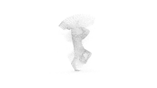 A 3D animated character performs a sword dance with dynamic water splash effects. The clip ends with an alpha matte, making it suitable for creative projects, entertainment, or digital media use.