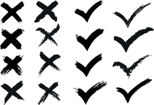 black brush stroke x marks isolated on white background