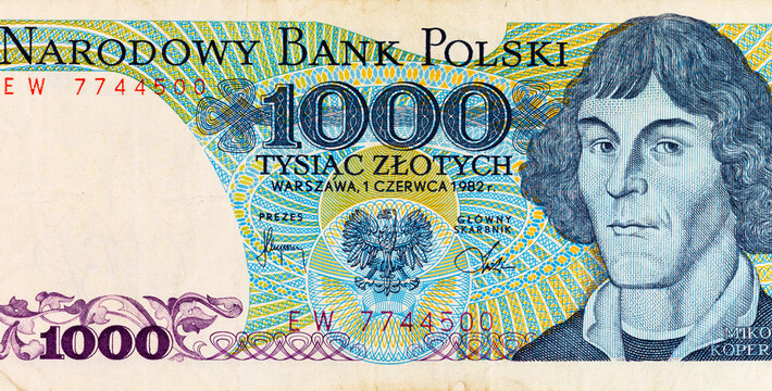 1000 Zlotych of Poland with a portrait of astronomer Nicolai Copernik. Paper money of Poland