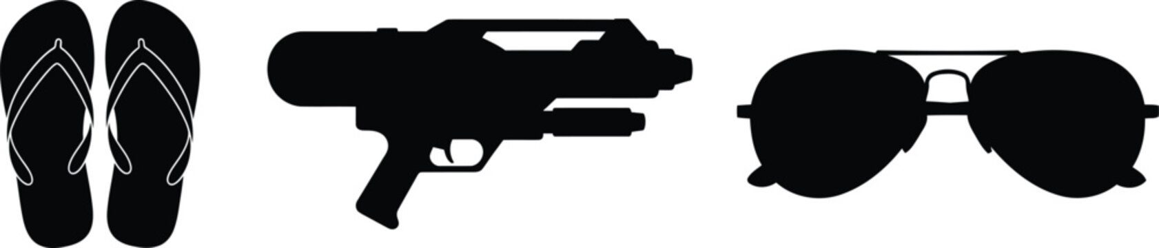 Songkran festival kit with water gun sunglasses and flip flops symbols