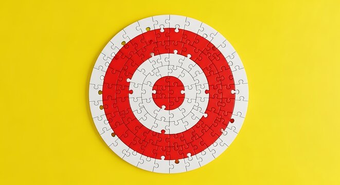 Circular jigsaw puzzle target on a yellow background