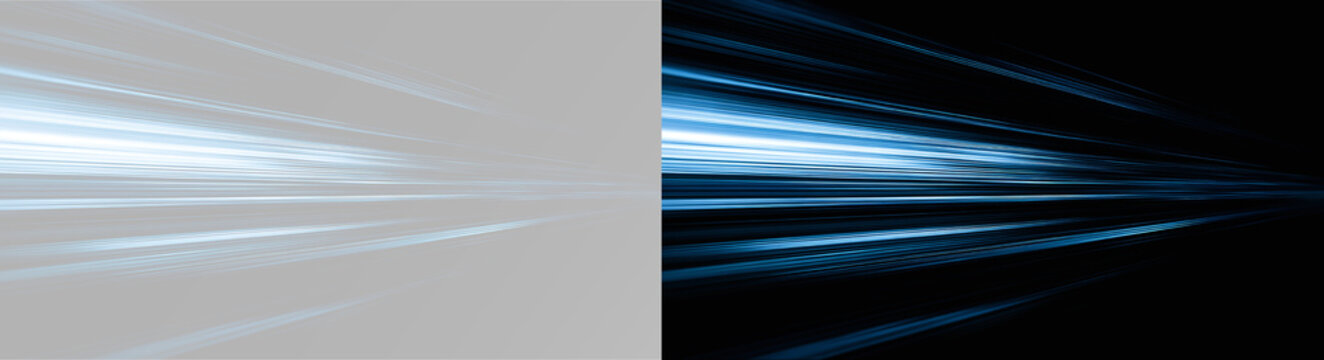 Blue neon glowing streaks of light for speed motion 