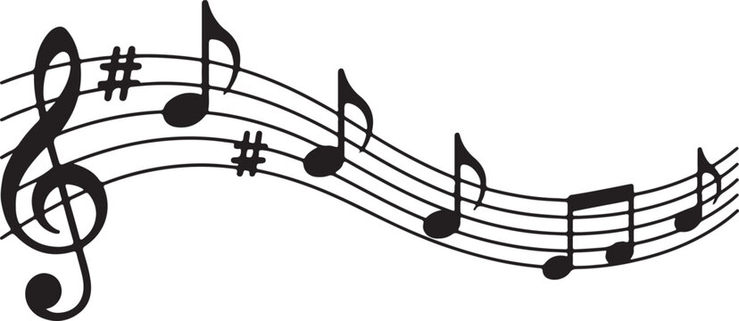 Composition Featuring Treble Clef Waving Staff Black Musical Notes and Sharp Symbols