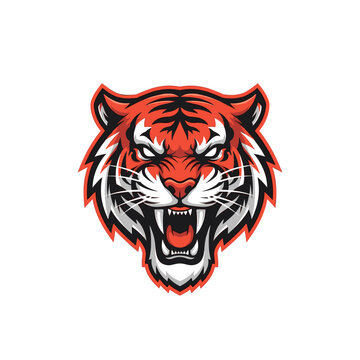 Fierce tiger head with bared teeth and intense eyes, rendered in a bold, graphic style.