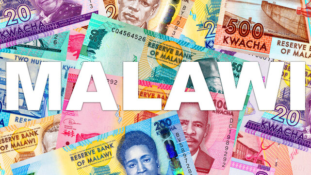 Malawian Kwacha banknotes (MWK) featuring various denominations. Malawi national currency. Money of Africa