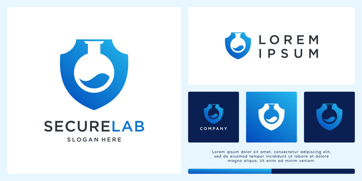 Secure lab logo design template with shield