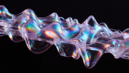 Obraz premium Iridescent ribbon of liquid twisting against black background