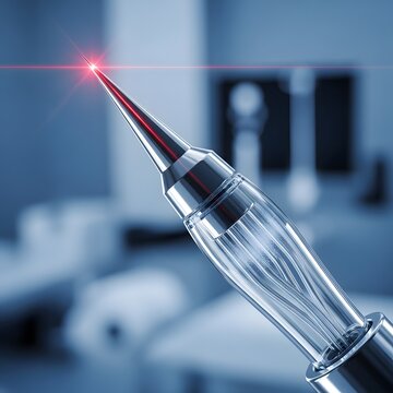 A close-up of a laser pen with a bright red light