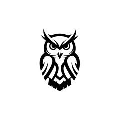 Fototapeta premium A stylized black and white illustration of an owl with sharp eyes and detailed feathers.