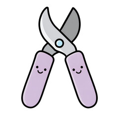 scissors gardening tool hand tool cartoon kawaii vector illustration pink handle with smiling face transparency background