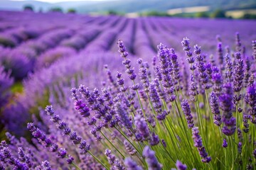 Obraz premium Purple lavender flowers on green stems in a field