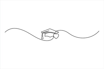 Obraz premium Minimalist continuous one-line drawing of a graduation cap and heart shape, symbolizing a passion for learning, education, and academic achievement.