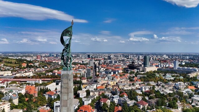 Drone View of Slavin War Memorial and Bratislava City Panorama in Slovakia