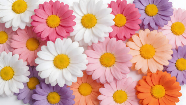 Colorful daisies in various hues