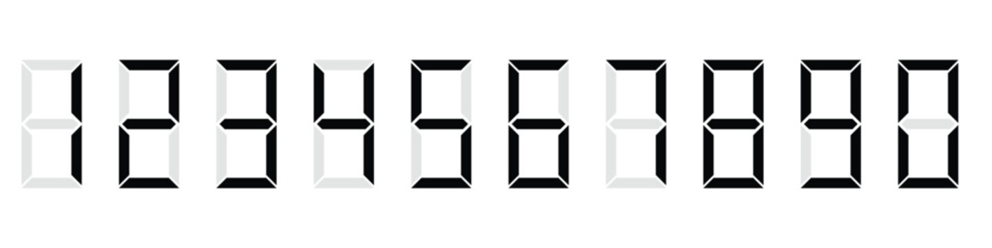 Digital numbers. Digital clock numbers 0 to 9. Digital calculator number set for web site design, electronic meters, logo, app, UI. Vector illustration.