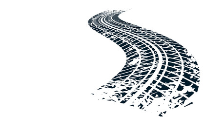 Black tire track marks with grunge texture isolated on transparent background for automotive and racing design © Eranga Ekanayake