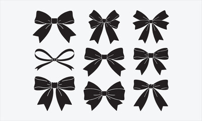 Collection of hand drawn bows, ribbons. For Christmas ornament, holiday, party decor, birthday, festive gift, presents wrapping, xmas sale, valentine and mor © DreamArtPro