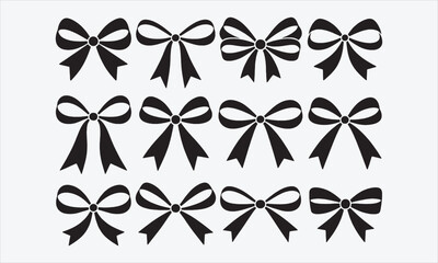 Collection of hand drawn bows, ribbons. For Christmas ornament, holiday, party decor, birthday, festive gift, presents wrapping, xmas sale, valentine and mor © DreamArtPro