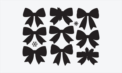 Collection of hand drawn bows, ribbons. For Christmas ornament, holiday, party decor, birthday, festive gift, presents wrapping, xmas sale, valentine and mor © DreamArtPro