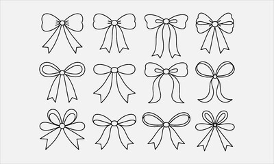 Collection of hand drawn bows, ribbons. For Christmas ornament, holiday, party decor, birthday, festive gift, presents wrapping, xmas sale, valentine and mor © DreamArtPro