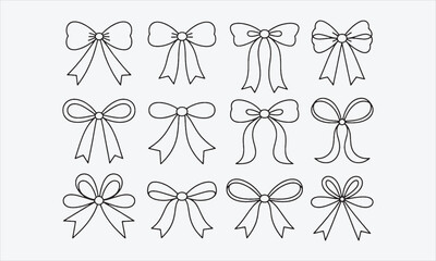 Collection of hand drawn bows, ribbons. For Christmas ornament, holiday, party decor, birthday, festive gift, presents wrapping, xmas sale, valentine and mor © DreamArtPro