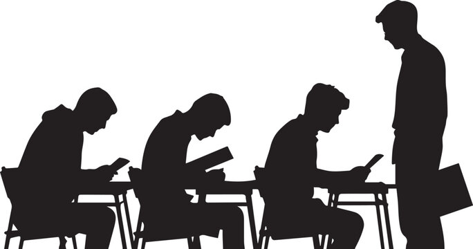 Teacher Standing Before Students in Classroom Silhouette