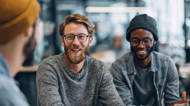 Modern startup founders share innovative business ideas in a collaborative workspace during a lively brainstorming session