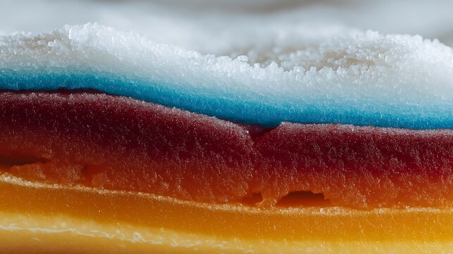 Colorful sour rainbow gummy belts with sugar and citric acid close up texture