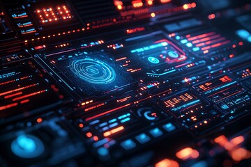 Fototapeta premium Artificial intelligence network glowing circuit board futuristic data interface image