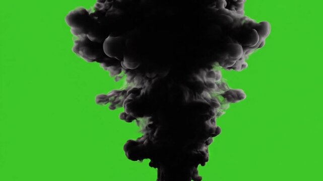Massive Black Smoke Plume Exploding Upward Against Green Screen Cinematic Motion Niche Detail