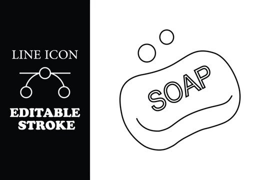 Black line of soap bar with bubbles bar soap line editable stroke black and white