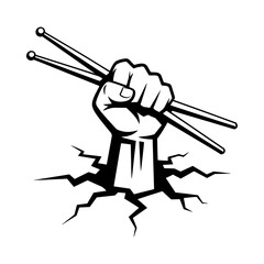 Obraz premium Fist Holding Drumsticks Breaking Through Wall Vector Design
