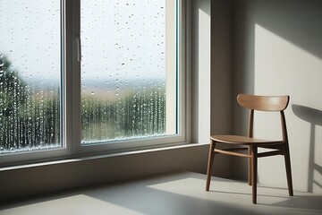 Fototapeta premium Rainy Window with Empty Chair, Calm Melancholic Mood