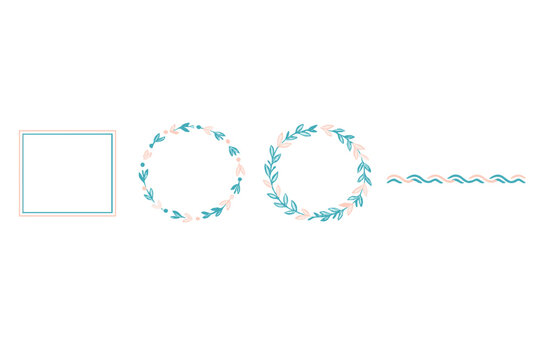 Set of hand-drawn vector design elements featuring a square frame