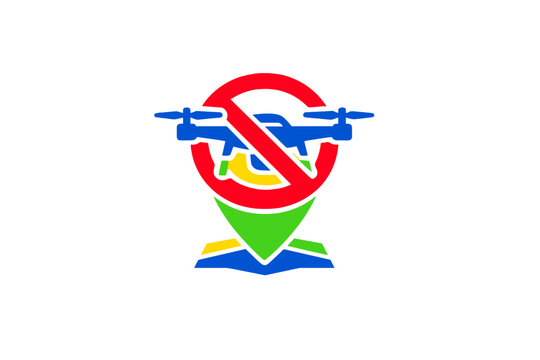 Vector illustration of a blue drone with a red no-entry sign, placed