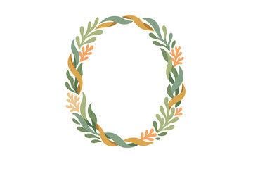 Fototapeta premium An elegant botanical oval frame featuring stylized green leaves and
