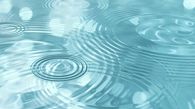 Shimmering turquoise water ripples radiating outward, soft light caustics dancing across surface, circular waves expanding in slow motion, creating tranquil