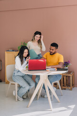 group of young hispanic business people working together at office in Latin America, Hispanic...