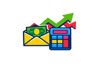 Fototapeta premium A colorful illustration featuring a yellow envelope with money, a